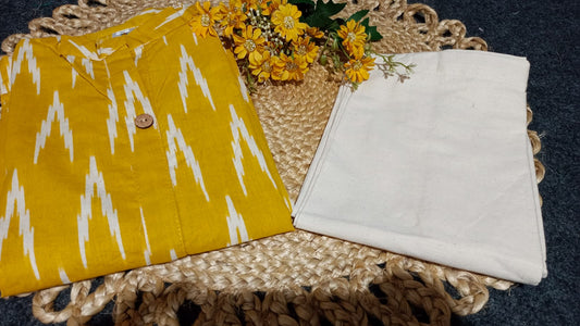 Yellow South Cotton Printed Kurti Set with Pants