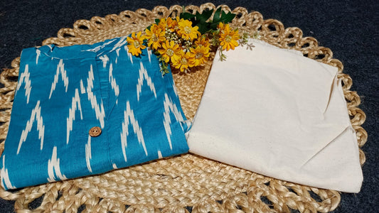 Blue South Cotton Kurti with Pant Set – Printed Ikat Design | Comfortable Daily & Office Wear