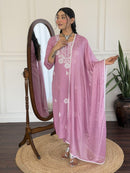 Elegant Pink Embroidered Kurti Pant with Dupatta Set – Party Wear 3 Piece Suit