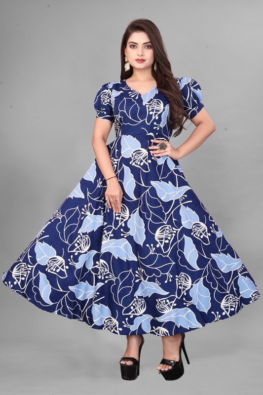 Floral Print V-Neck Flared Maxi Dress