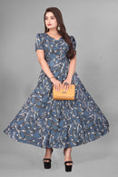 Floral Print V-Neck Flared Maxi Dress