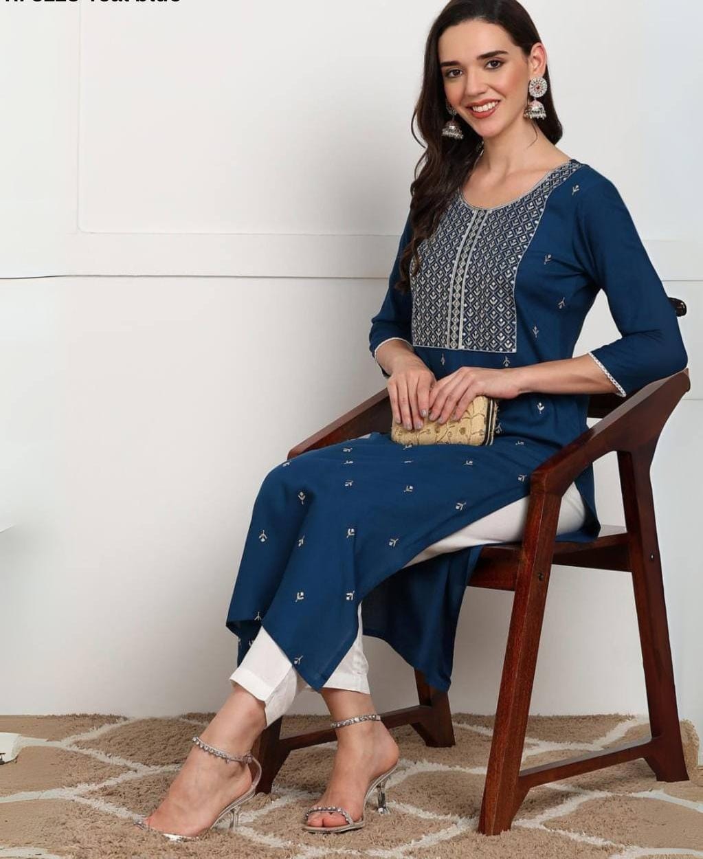 Elegant Blue Embroidered Rayon Kurti for Women – Casual & Office Wear | Sizes S–3XL