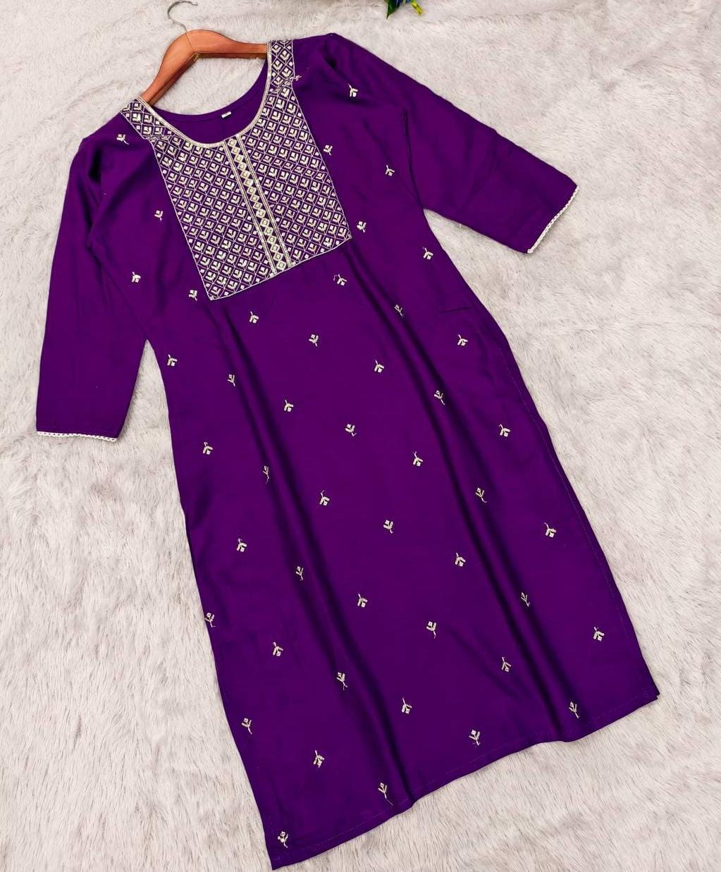 Elegant Purple Rayon Embroidered Kurti for Women – Stylish Ethnic Wear Top
