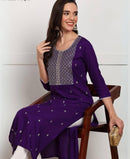 Elegant Purple Rayon Embroidered Kurti for Women – Stylish Ethnic Wear Top
