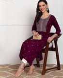 Maroon Rayon Embroidered Kurti for Women – Stylish Long Top
