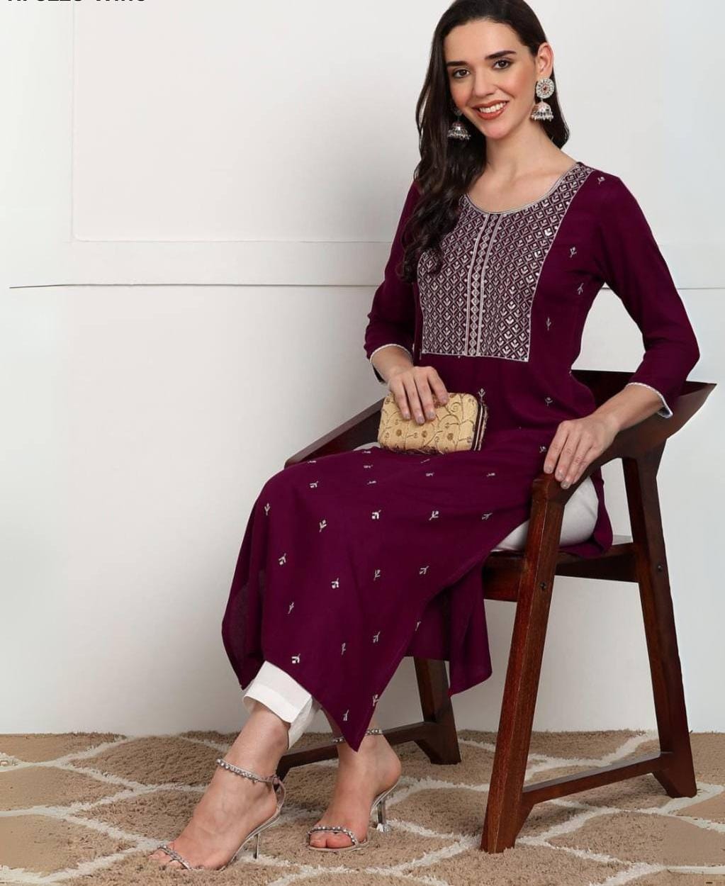 Maroon Rayon Embroidered Kurti for Women – Stylish Long Top