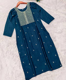 Elegant Blue Embroidered Rayon Kurti for Women – Casual & Office Wear | Sizes S–3XL