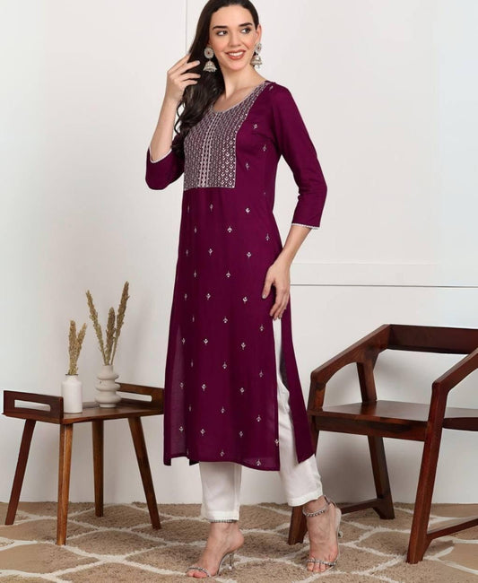 Maroon Rayon Embroidered Kurti for Women – Stylish Long Top
