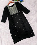 Elegant Black Rayon Kurti with Embroidery Work – Stylish Ethnic Wear