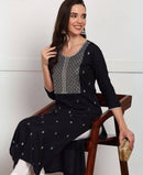 Elegant Black Rayon Kurti with Embroidery Work – Stylish Ethnic Wear
