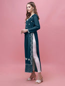 Dark Teal Blue Georgette Embroidered Long Kurti – Full Sleeve | Elegant Party & Casual Wear