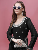 Black Georgette Embroidered Long Kurti with Full Sleeves – Elegant Party Wear