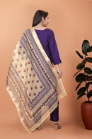 Purple Viscose Embroidered 3-Piece Suit with Jacquard Dupatta – Party Wear Set