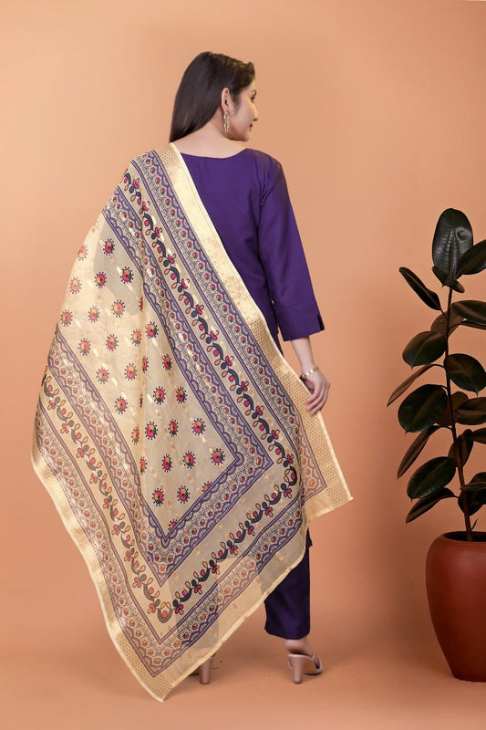Purple Viscose Embroidered 3-Piece Suit with Jacquard Dupatta – Party Wear Set