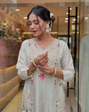 Ivory Muslin (Masleen) Sequin-Embroidered 3-Piece Suit Set with Dupatta
