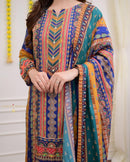 Multicolor Fox Georgette 3-Piece Long Suit Set with Printed Dupatta | Chikankari-Style Yoke