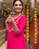 Rani Pink Fox Georgette Anarkali 3-Piece Suit Set with Embroidery & Dupatta