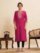 Pink Cotton Kurti with Stylish Embroidery & Sequence Work – Elegant Ethnic Wear for Women (Sizes XS to XXL)