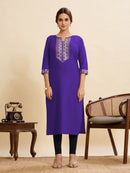 Purple Cotton Embroidery Sequence Work Kurti for Women – (Sizes XS to XXL)