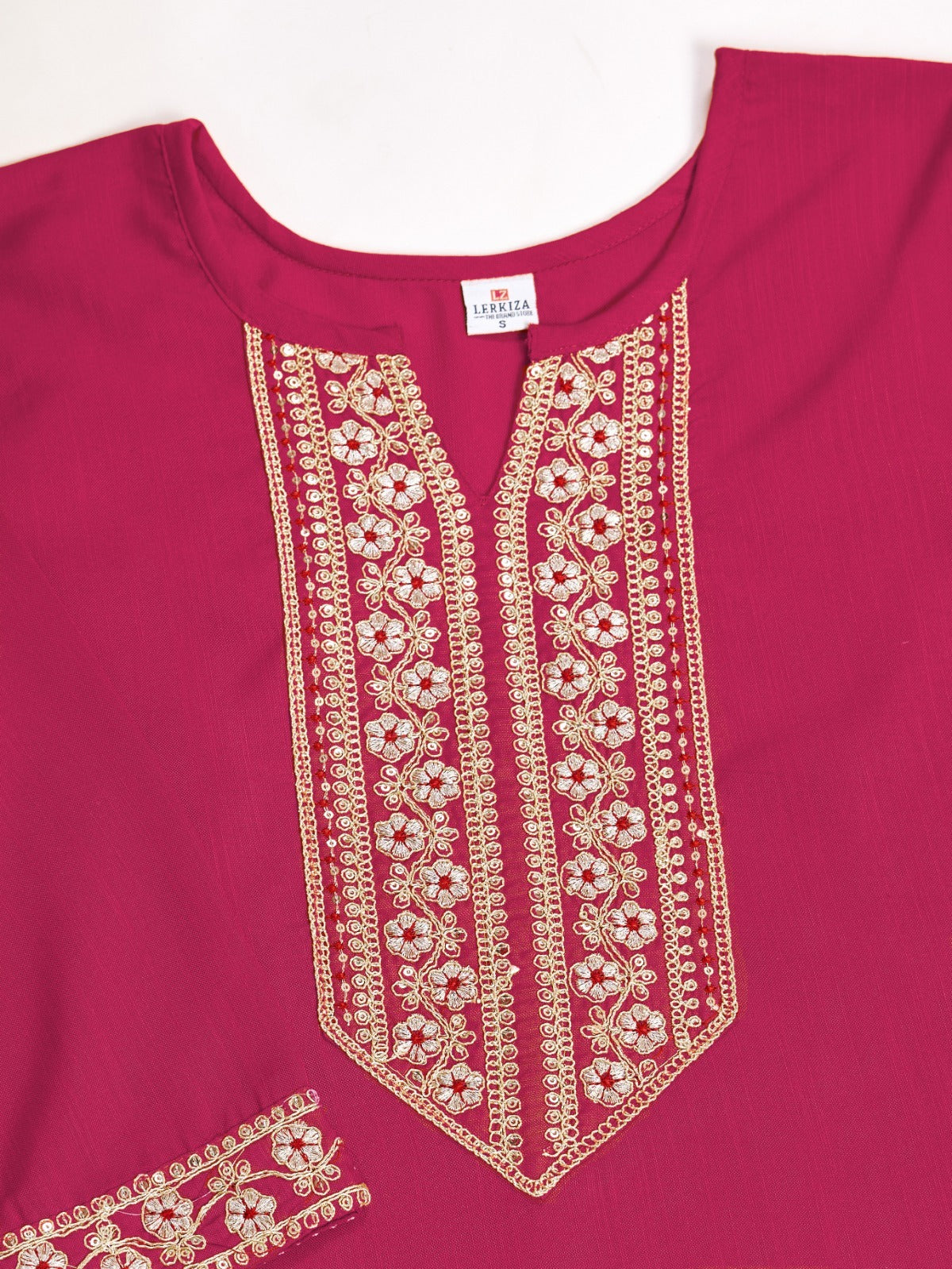Pink Cotton Kurti with Stylish Embroidery & Sequence Work – Elegant Ethnic Wear for Women (Sizes XS to XXL)