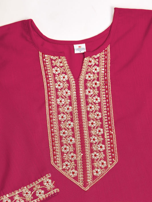 Pink Cotton Kurti with Stylish Embroidery & Sequence Work – Elegant Ethnic Wear for Women (Sizes XS to XXL)
