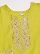 Lime Green Cotton Kurti with Stylish Embroidery Sequence Work – (Sizes XS to XXL)