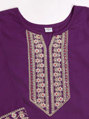 Purple Cotton Kurti with Stylish Embroidery & Sequence Work – (Sizes XS to XXL)