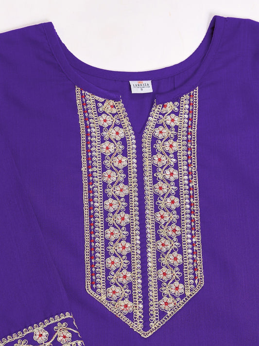 Purple Cotton Embroidery Sequence Work Kurti for Women – (Sizes XS to XXL)