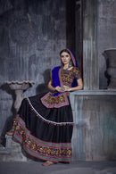 Rajwadi Black Gamthi Embroidered Navratri Chaniya Choli with Royal Blue Dupatta