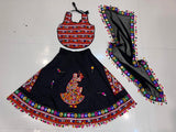 Black Kids Navratri Chaniya Choli with Garba Dancer Embroidery & Dupatta (6–7 Years)
