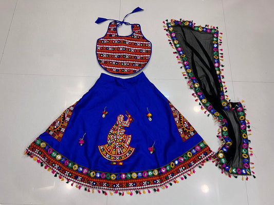Royal Blue Kids Navratri Chaniya Choli with Embroidered Blouse & Dupatta (6–7 Years)