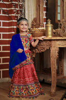 Kids Red Navratri Chaniya Choli with Blue Dupatta – Traditional Embroidered Garba Dress