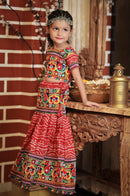 Kids Red Navratri Chaniya Choli with Blue Dupatta – Traditional Embroidered Garba Dress