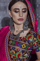 Rajwadi Black Gamthi Embroidered Navratri Chaniya Choli with Pink Dupatta