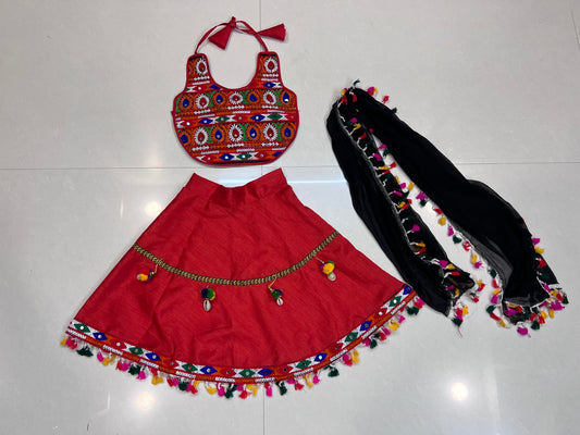 Red Baby Girl Navratri Chaniya Choli with Embroidered Blouse & Dupatta (6M–1Y)