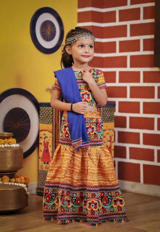 Kids Yellow Navratri Chaniya Choli with Gamthi & Mirror Work (Age 2–13 Years)