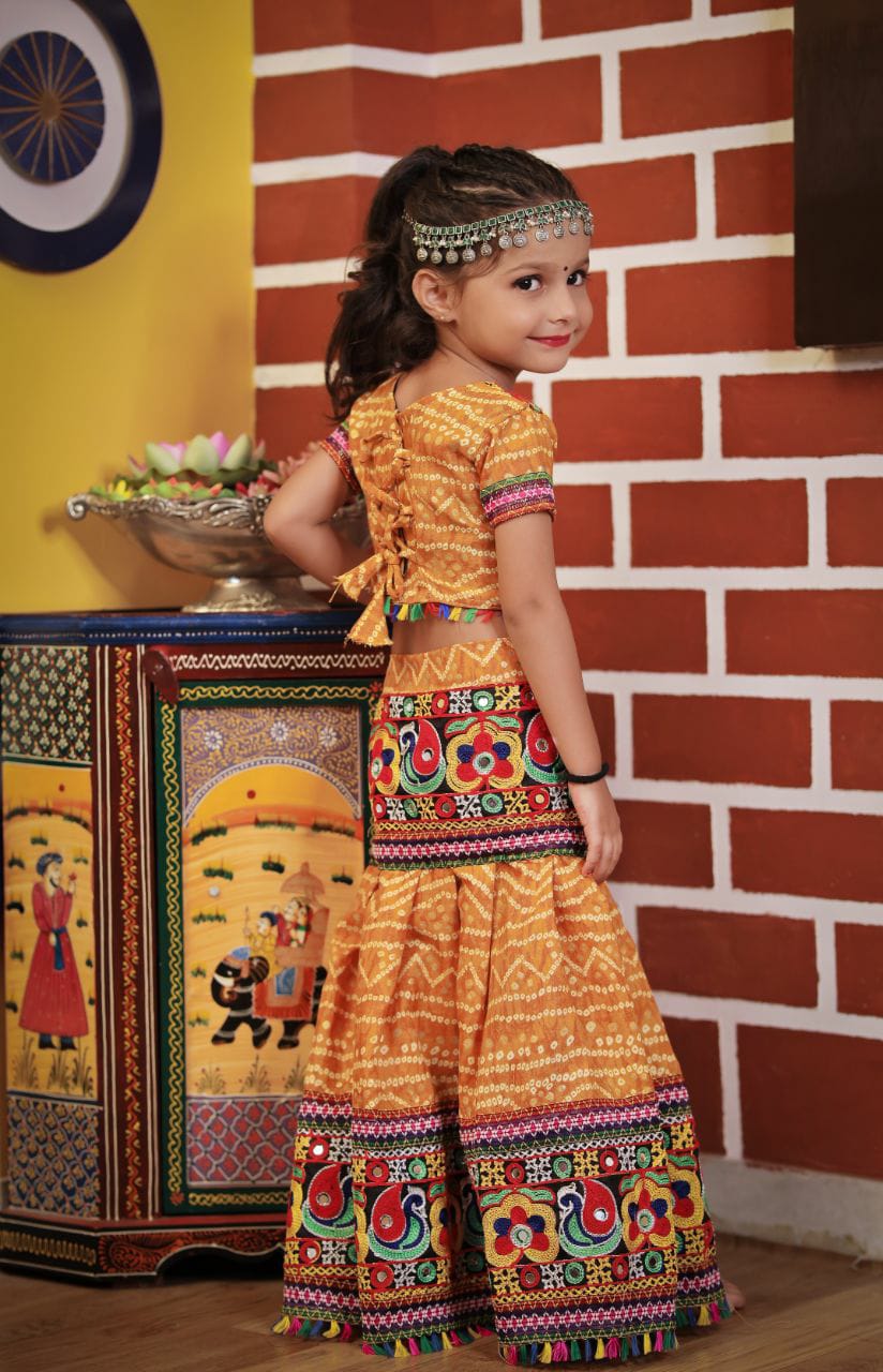 Kids Yellow Navratri Chaniya Choli with Gamthi & Mirror Work (Age 2–13 Years)
