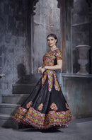 Designer Black & Orange Navratri Chaniya Choli with Traditional Kutchi Mirror & Thread Work