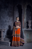 Designer Orange & Black Navratri Chaniya Choli with Gamthi Mirror Embroidery – Festive Garba Wear