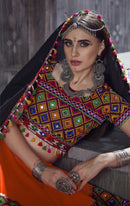 Designer Orange & Black Navratri Chaniya Choli with Gamthi Mirror Embroidery – Festive Garba Wear