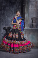 Designer Pink & Black Navratri Lehenga Choli with Blue Dupatta – Traditional Gamthi & Mirror Work