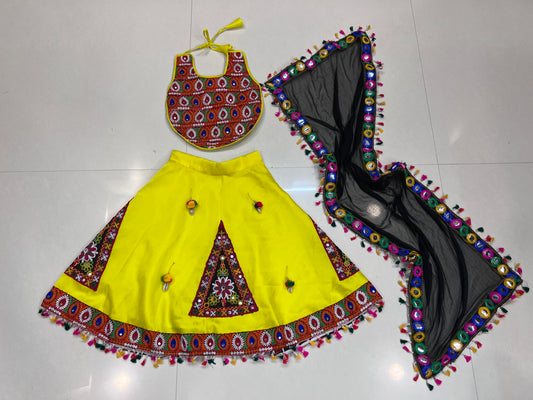 Lemon Yellow Kids Navratri Chaniya Choli with Embroidered Blouse & Dupatta (4–5 Years)