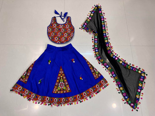 Royal Blue Kids Navratri Chaniya Choli with Embroidered Blouse & Dupatta (4–5 Years)