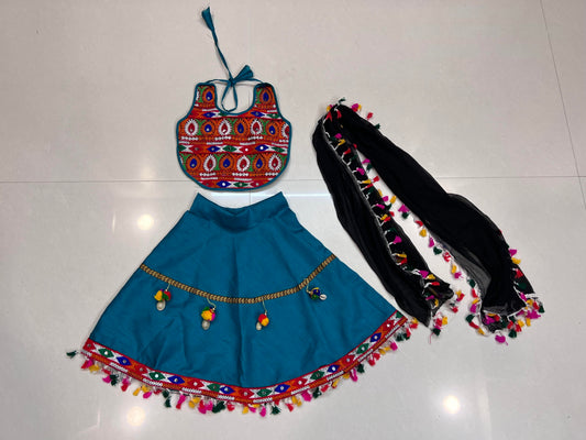 Blue Baby Girl Navratri Chaniya Choli with Embroidered Blouse & Dupatta (6M–1Y)