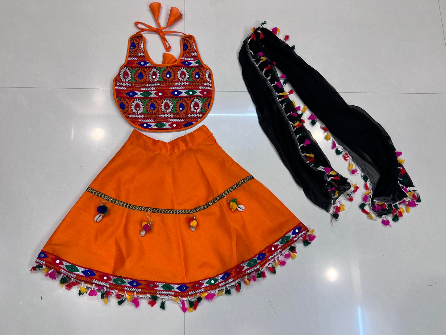 Orange Baby Girl Navratri Chaniya Choli with Embroidered Blouse & Dupatta (6M–1Y)