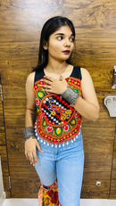 Navratri Special Kutchi Embroidered Peacock Work Koti Crop Top – Multicolor