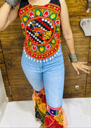 Navratri Special Kutchi Embroidered Peacock Work Koti Crop Top – Multicolor