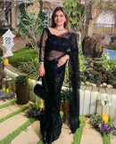 Elegant Black Soft Net Sequin Saree with Unstitched Blouse – Wedding & Party Collection